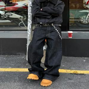 레트로 아메리칸 하이 스트리트 클린핏 오리지널 컬러 나이프 엣지 와이드 레그 루즈핏 캐주얼 청바지 남성 청소년 데님 팬츠