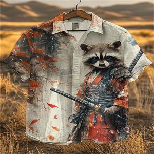 남성용 레트로 컬러 블록 스타일 반팔 에스닉 레트로 트라이벌 린넨 셔츠 캐주얼 패션 셔츠 탑