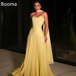 Booma A-라인 플리츠 옐로우 이브닝 드레스 여성용 민소매 스트랩리스 공식 드레스 우아한 댄스 파티 가운 맞춤 제작 2025