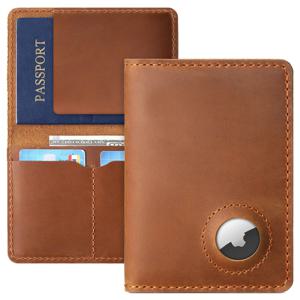 새로운 에어태그 여권 홀더 커버 빈티지 풀 그레인 가죽 수제 RFID 차단 지갑 트래커 카드 케이스 10x14cm