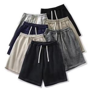 남성 스포츠 반바지 사계절 피트니스 루즈핏 순수 블랙 니트 코튼 캐주얼 반바지 스트리트웨어 짐 반바지