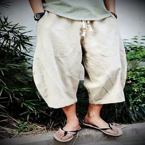 여름 해변용 면 린넨 캐주얼 반바지 남성용 일본식 와이드 레그 배기 카프리 팬츠 남성 스포츠 러닝 반바지 2025 신상