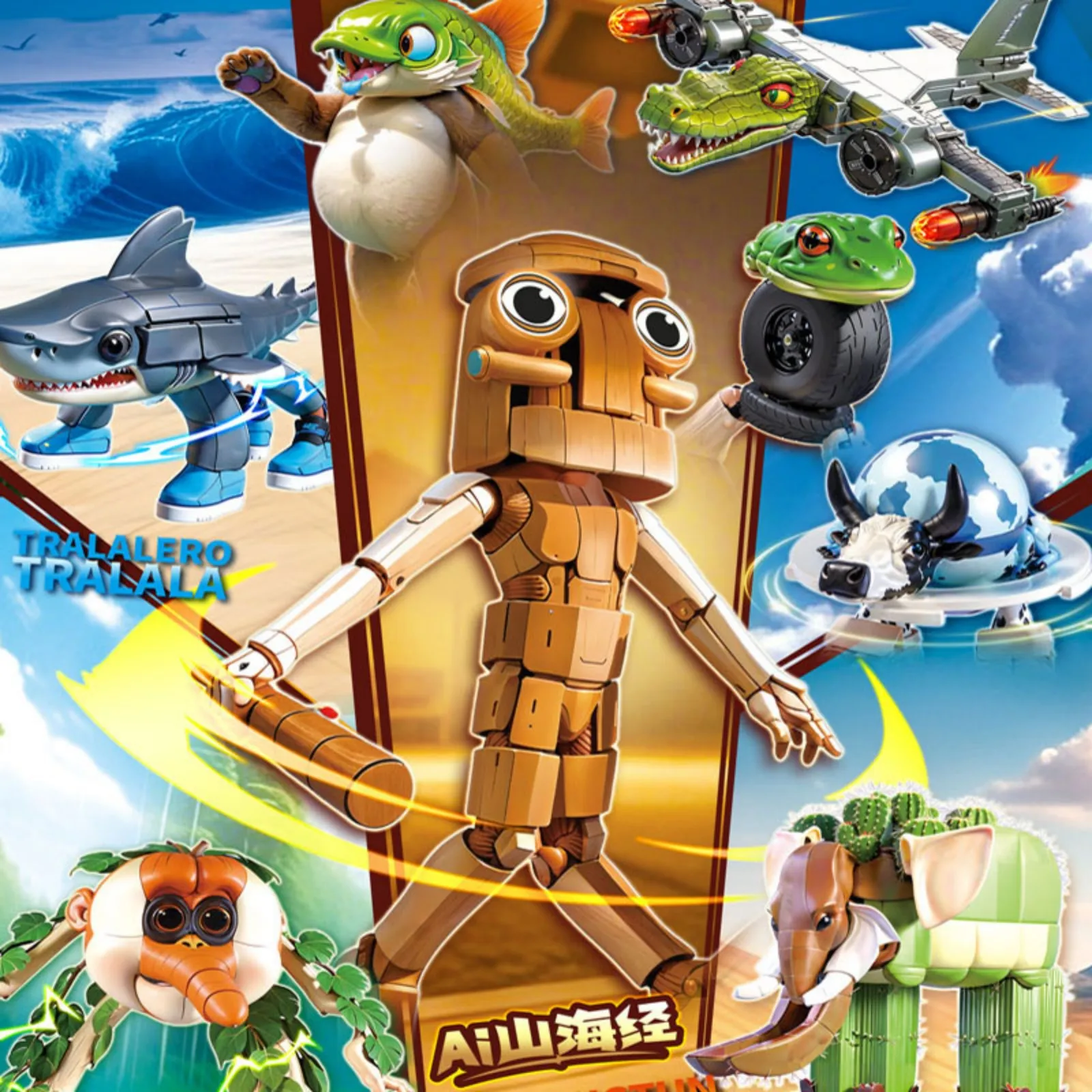 Tung Tung Sahur 빌딩 블록 Tralalero Tralala Meme 인형 이탈리아어 Brainrot 바이러스 장난감 크리 에이 티브 데스크 장식 아이를위한 선물