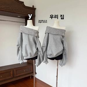 편안한 스타일 루즈핏 오버헤드 후디 여성 초가을 어깨가 드러나는 원숄더 투웨이 웨어 스웨트셔츠 한국 스타일