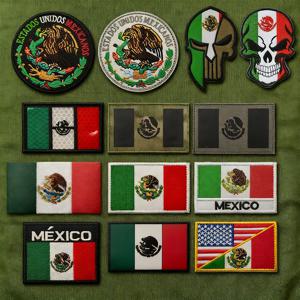 멕시코 국기 멕시코 독수리, 해골 배지 패브릭 아플리케 자수 및 PVC 패치, 전술 패치 IR 반사 스티커