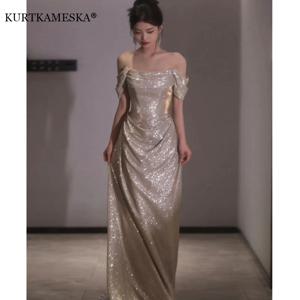 실버/레드 오프숄더 이브닝 드레스 우아한 웨딩 파티 연회 가운 머메이드 주름 장식 정장 드레스 고급 드레스