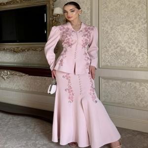 맞춤형 모던 스타일 우아한 저지 비딩 버튼 머메이드 브이넥 롱 드레스 맞춤형 행사 드레스 고품질 매칭