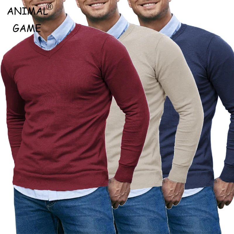 남성용 V 넥 스웨터 니트 풀오버 캐주얼 소프트 경량 긴 소매 드레스 스웨터 가을 통기성 슬림 피트 스웨터