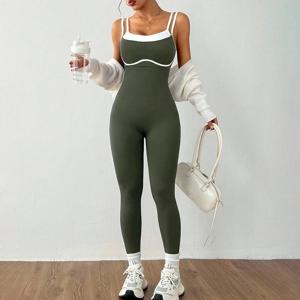 여성용 원피스 요가 점프수트 패드 내장 민소매 패치워크 슬림핏 스포츠 의류 타이츠 빠른 건조 힙짐 피트니스 의류