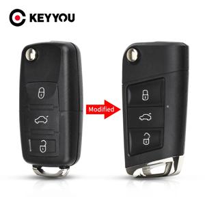 KEYYOU 폭스 바겐 폭스 바겐 폴로 Passat B5 골프 MK5 비틀 3 버튼 교체 자동차 키 커버에 대한 수정 된 플립 원격 키 쉘