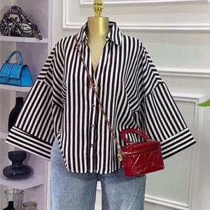 여성용 탑 블라우스 셔츠 턴다운 칼라 긴팔 탑 스트라이프 Y2K 스트리트웨어 우아한 스플라이스 셔츠 캐주얼 루즈핏 워크 가을