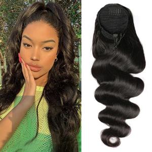 바디 웨이브 포니테일 인모 드로스트링 포니테일 워터 컬리 레미 인모 헤어 익스텐션 포니테일 익스텐션 내추럴 블랙