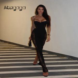 아하가가 엘레강트 스트랩 여성 드레스 패치워크 레이스 시스솔리드 캐미솔 슬리브리스 파티 트렌드 패션 여성 베스티도스 로브