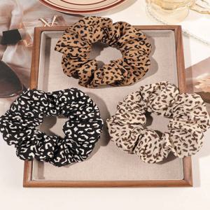 3개 세트 우아한 빈티지 레오파드 프린트 패브릭 헤어 스크런치, 일상용 헤어 액세서리, 헤어 타이, 스크런치 헤어 타이, 헤어 장식