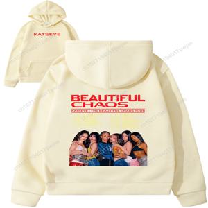 KATSEYE: THE BEAUTIFUL CHAOS TOUR 남성 후드티 - 콘서트 굿즈 (투어 일정 및 노래 제목 포함, 2019-2024), 시그니처 로고