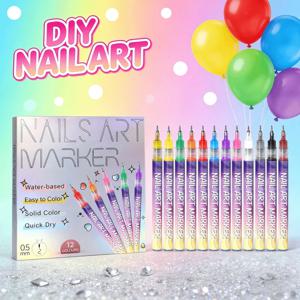 12색 네일 아트 펜 세트 DIY 멀티컬러 네일 스트립 라이너 전문가용 니들 튜브 핸드 드로잉 아웃라인 펜 맞춤형 네일 아트