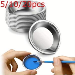 5/10/20개 내구성 있는 스테인리스 페인트 팔레트 세트, 예술가용 원형 혼합 트레이 - 가정 및 학교용 금속 미술 용품