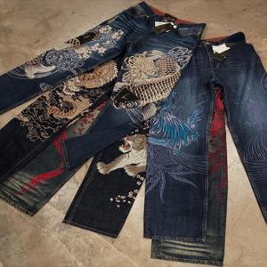 하라주쿠 일본 청바지 남성용 신상 드래곤 고품질 청바지 고딕 빈티지 힙합 스트리트웨어 데님 원단 와이드 레그 팬츠