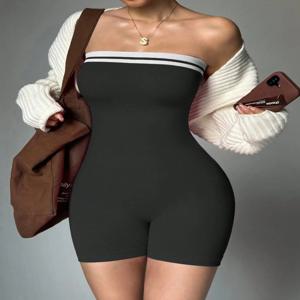 여성용 스트라이프 스트랩리스 스파이시 걸 의상, 심리스 슬리밍, 타이트 핏, 힙업, 스포츠 및 캐주얼 점프수트