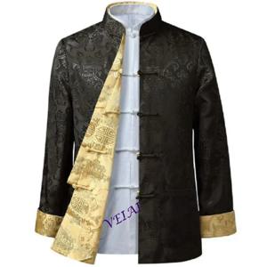 핫세일 남성 중국풍 새틴 실크 탕복 자켓 양면 긴소매 쿵푸 코트 한복 의류 자켓 사이즈 S-3XL