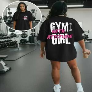 남녀 공용 'Attitude' 그래픽 티셔츠 블랙 캐주얼 니트 티셔츠 핑크 화이트 레터 프린트 반팔 라운드넥 2026