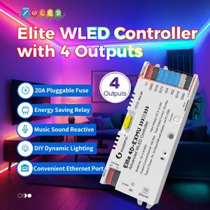 GLEDOPTO 엘리트 4채널 WLED 컨트롤러 ESP32, 이더넷 및 WiFi, 음악 동기화, 20A 퓨즈, WS2812B SK6812 RGB IC LED 스트립 DIY용