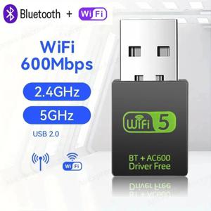 2in1 USB WiFi 블루투스 무선 어댑터 600Mbps 동글 듀얼 밴드 2.4G+5GHz 고속 네트워크 카드 150M 수신기 PC 노트북용