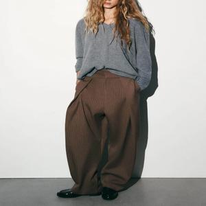 하이웨이스트 스프링 컬렉션 신상 프리미엄 고품질 플리츠 팬츠 롱 트라우저 우아하고 세련된 여성 의류