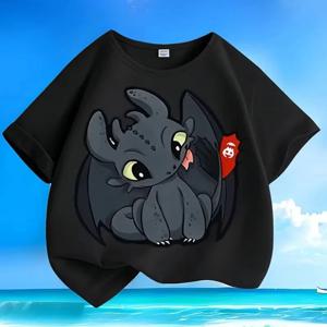 새로운 드래곤 훈련 방법 투슬리스 키즈 티셔츠 여름 크루넥 루즈 트렌디 캐주얼 반팔 탑 남아 여아용