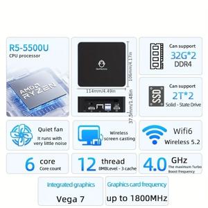 게이머 PC 컴퓨터 Ryzen 4300U 4600H 4800H 5300U 4500U GenMachine 미니 PC AMD 5500U 5600H 5600U CPU 윈도우11 DDR4 WiFi6