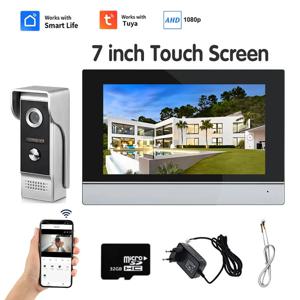 4선식 투야 와이파이 비디오 인터콤 시스템 1080P 스마트 홈 비디오 도어폰 7인치 컬러 터치스크린 무선 도어벨 아파트용