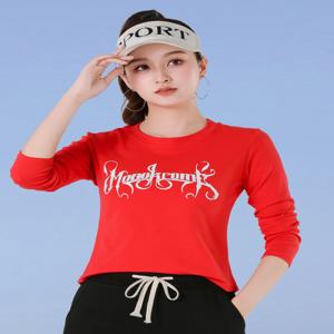 양털 안감 긴팔 라운드 넥 프린트 베이스 셔츠 스퀘어 댄스 피트니스 운동복 여성 가을 겨울 스포츠웨어