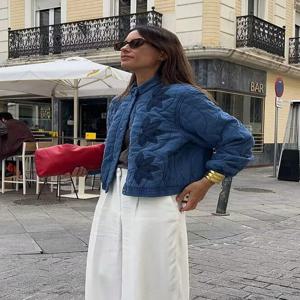 SLTNX 여성용 퀼트 스탠드 칼라 패딩 재킷 긴 소매 포켓 캐주얼 가을 겨울 코트