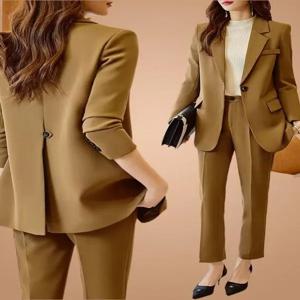 우아한 여성 정장 재킷과 바지 세트 중국 브랜드 고품질 긴팔 봄 가을 신상 여신 스타일 커리어룩