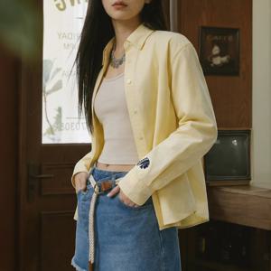 Maden 여성용 100% 코튼 솔리드 컬러 긴팔 셔츠 캐주얼 턴 다운 칼라 루즈핏 블라우스 봄 가을 여성용 탑