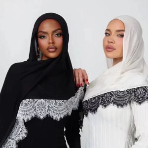 라마단 레이온 코튼 모달 히잡 스카프 레이스 L 엣지 스플라이싱 터번 통기성 숄 코튼 플레인 스카프 헤드스카프 여성 히잡