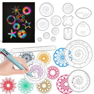 스파이럴 아트 드로잉 키트 스크래치 아트 스피로그래프 기어 기하학적 자 원형 템플릿 스텐실로 수많은 놀라운 디자인을 만들어 보세요