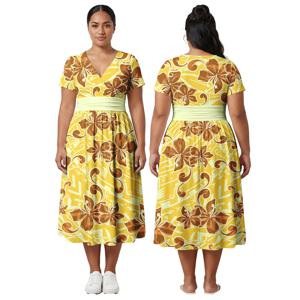 새로운 맞춤형 몬스테라 잎 프린트 의상 폴리네시안 플러스 사이즈 드레스 사모아 스커트 파티 비치웨어 여성용 알로하 드레스