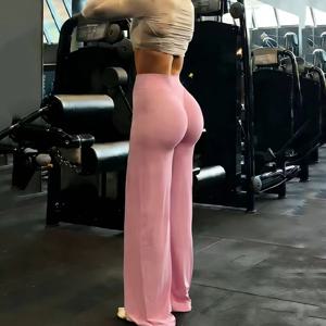 힙 리프팅 스트레이트 레그 요가 팬츠 여성용 하이웨이스트 탄력 스포츠 피트니스 트라우저 여성용 속건 바디 쉐이핑 레깅스