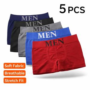 5 Pcs Men’s Boxer Briefs Breathable Soft Stretch Underwear High Elastic Comfortable Plain Color Shorts