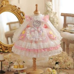 산리오 걸즈 프린세스 드레스 어린이 케이크 드레스 귀여운 헬로키티 생일 동화 만화 스커트 애니메이션 의상