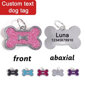 뼈 모양 맞춤 텍스트 강아지 인식표 글리터 개인 이름 애완동물 태그 레이저 각인 펜던트 주소 번호 맞춤 제작 강아지 인식표