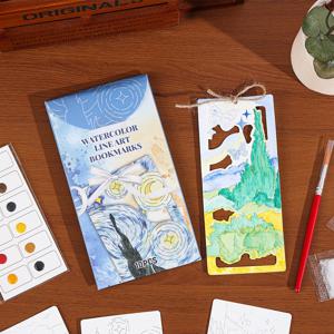 10개 반 고흐 그림 수채화 책갈피 DIY 색칠 공부 세트, 꽃무늬 글자 디자인 포함, 개학/생일 선물용