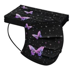 10pcs 다채로운 나비 프린트 일회용 페이스 마스크 블랙 3층 방진 마스크 ​​피부 친화적인 부직포