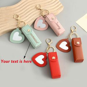 맞춤 이름 미니 립스틱 가방 개인 맞춤 텍스트 키체인 화장 거울 소녀 선물 레이저 각인 PU 맞춤 이름 동전 지갑