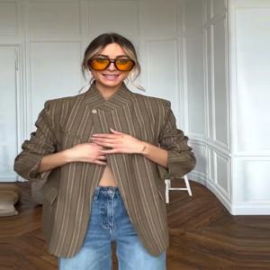 빈티지 플래드 여성 블레이저 코트 스탠드 넥 원버튼 포켓 수트 재킷 여성용 2026 봄 가을 출퇴근 데일리 아우터 신상품