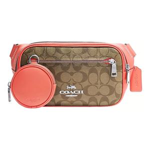 COACH Elias 인조가죽 콤보백, 숄더백, 크로스백, 패니팩 미디엄 남성용 오렌지 & 브라운 CJ505-SVB10