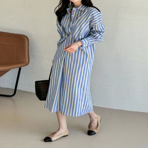 스트라이프 롱 셔츠 원피스_M2503OP011A