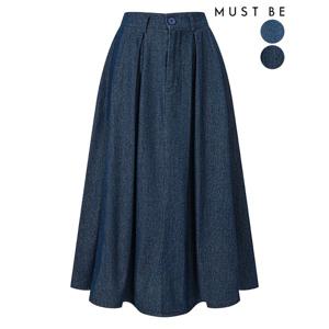 [하프클럽] 여성 데님 핀턱 뒷밴딩 플레어 롱스커트