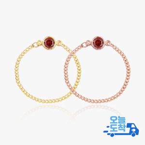 엘렌쥬얼리 18K 신 커브 탄생석 큐빅 체인 금 반지